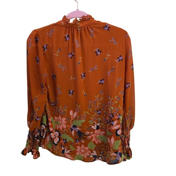 Anthropologie Floral Chiffon Blouse Ruffled Neckline Metal Buttons Size XXS - Picture 3 of 13